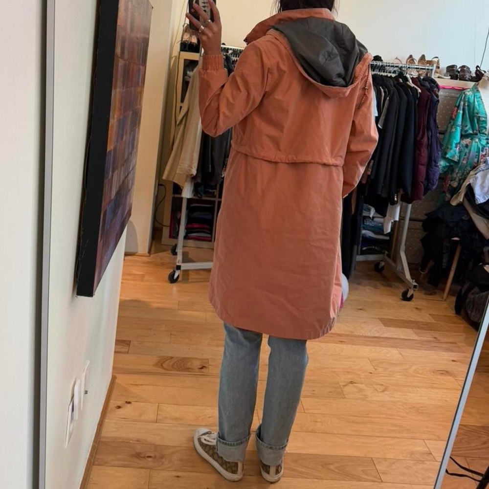 Hooded Weatherproof Trench Coat in Dusty Orange - Picture 3 of 7